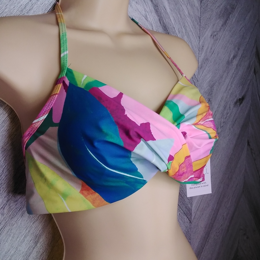 Time And Tru Women's Halter Neck Top With Rouching Swimwear Top Sz:L Multi